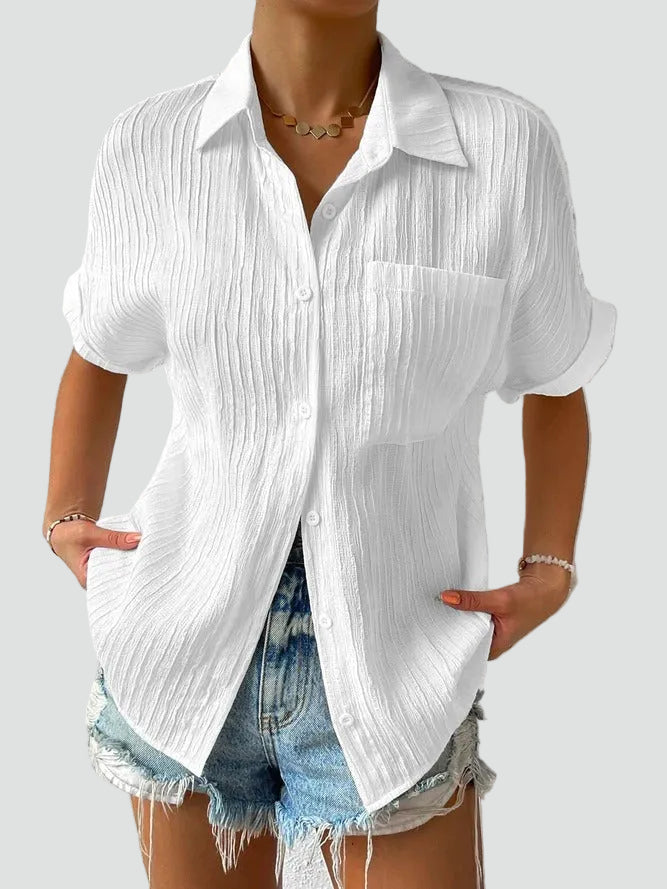 Emily | Crinkle Button Up Short Sleeve Shirt