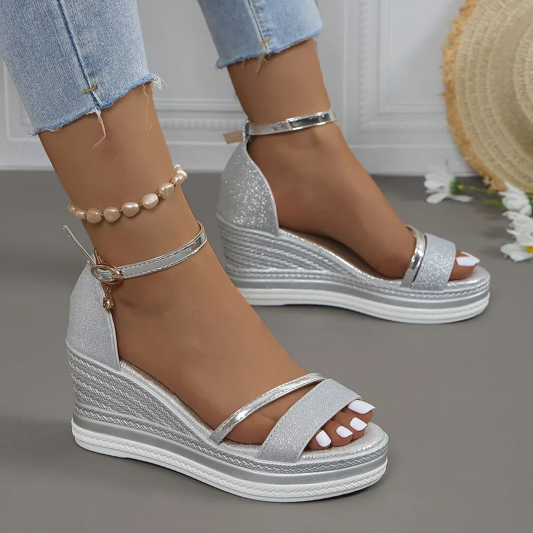 Chloe | Glitter Platform Wedge Sandals