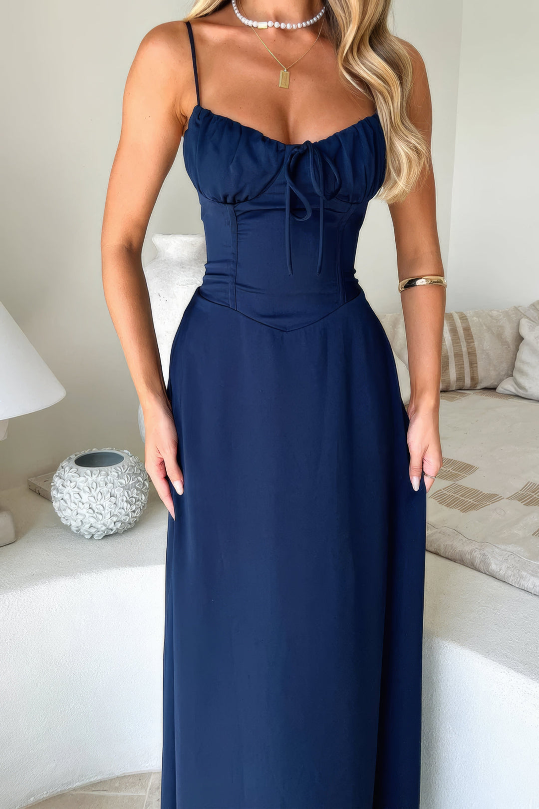 Evie | Corset Tie Front Maxi Dress