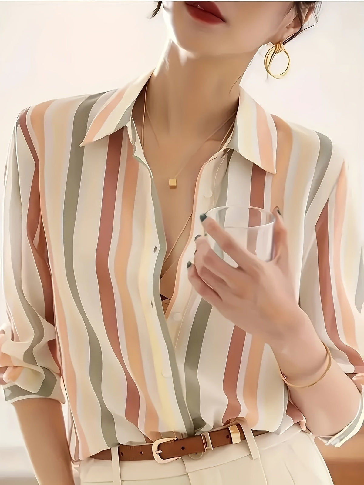 Isla | Striped Long Sleeve Button Up Shirt
