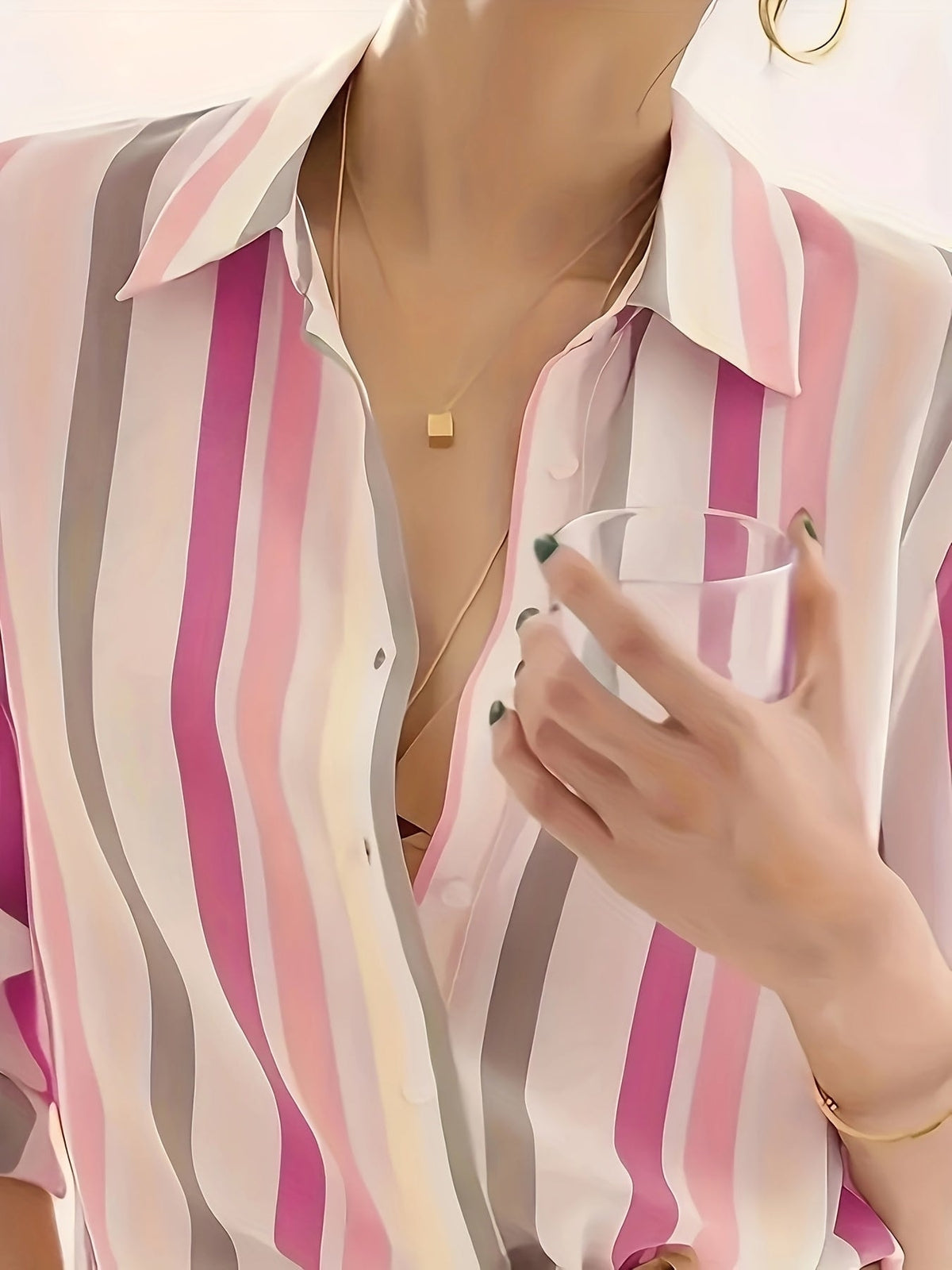 Isla | Striped Long Sleeve Button Up Shirt