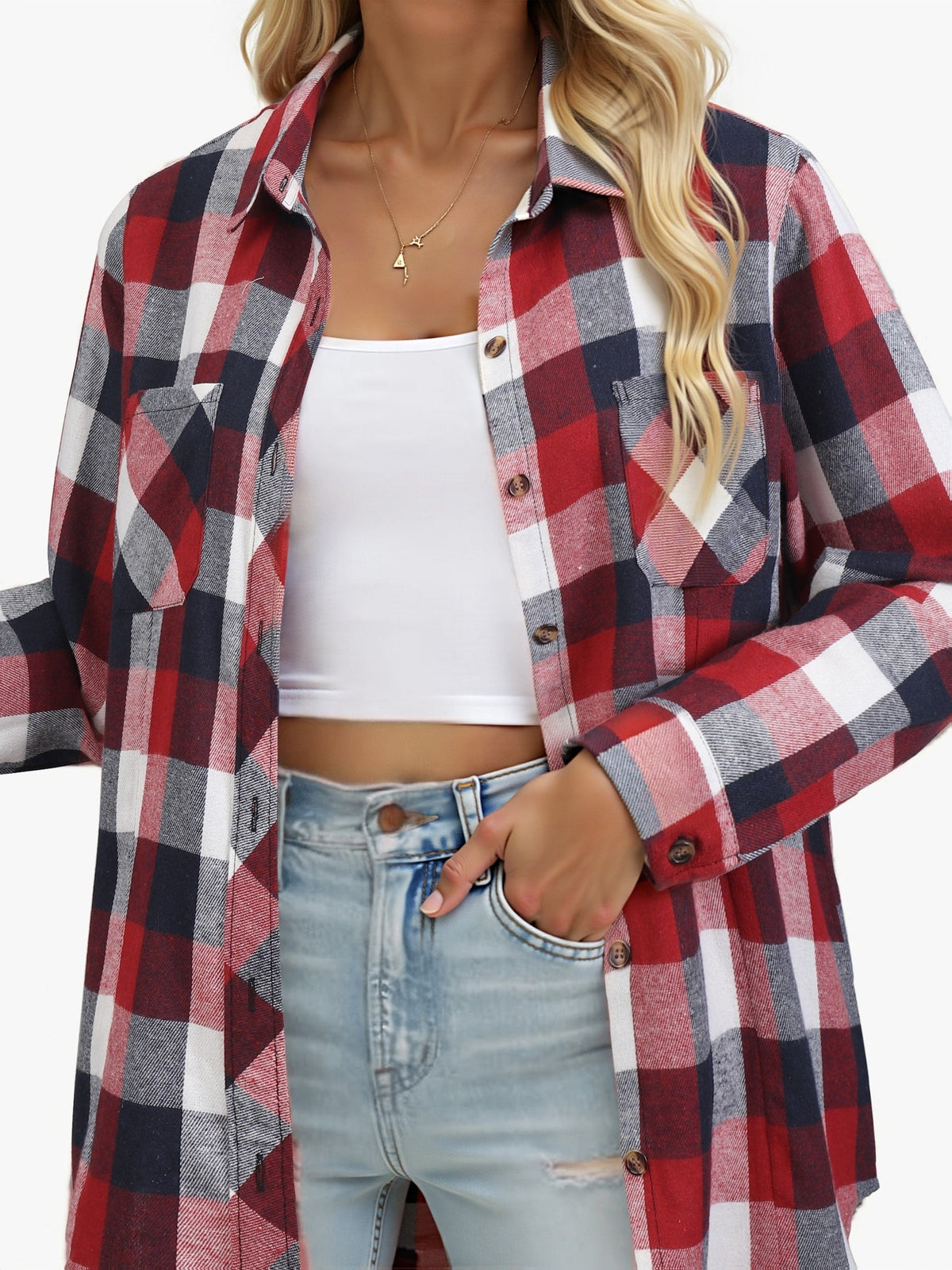 Phoebe | Plaid Button Up Shirt Oversized Long Sleeve