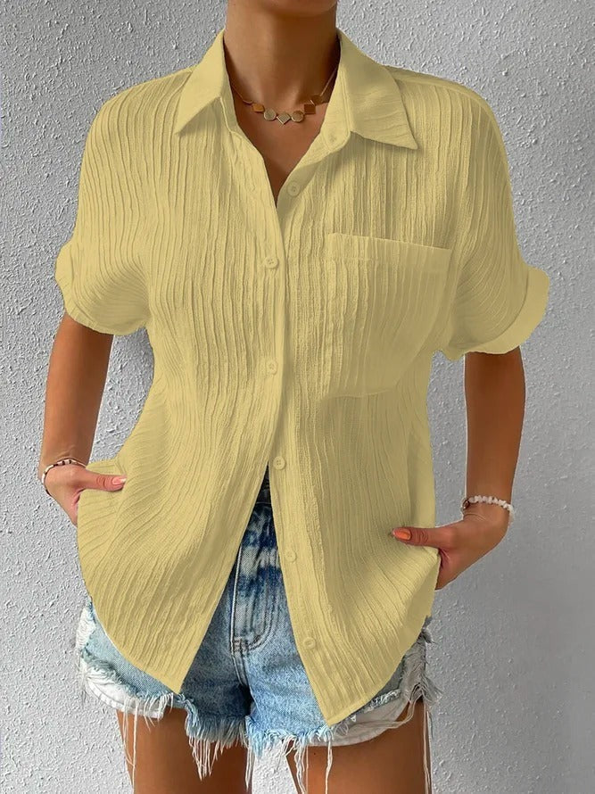 Emily | Crinkle Button Up Short Sleeve Shirt