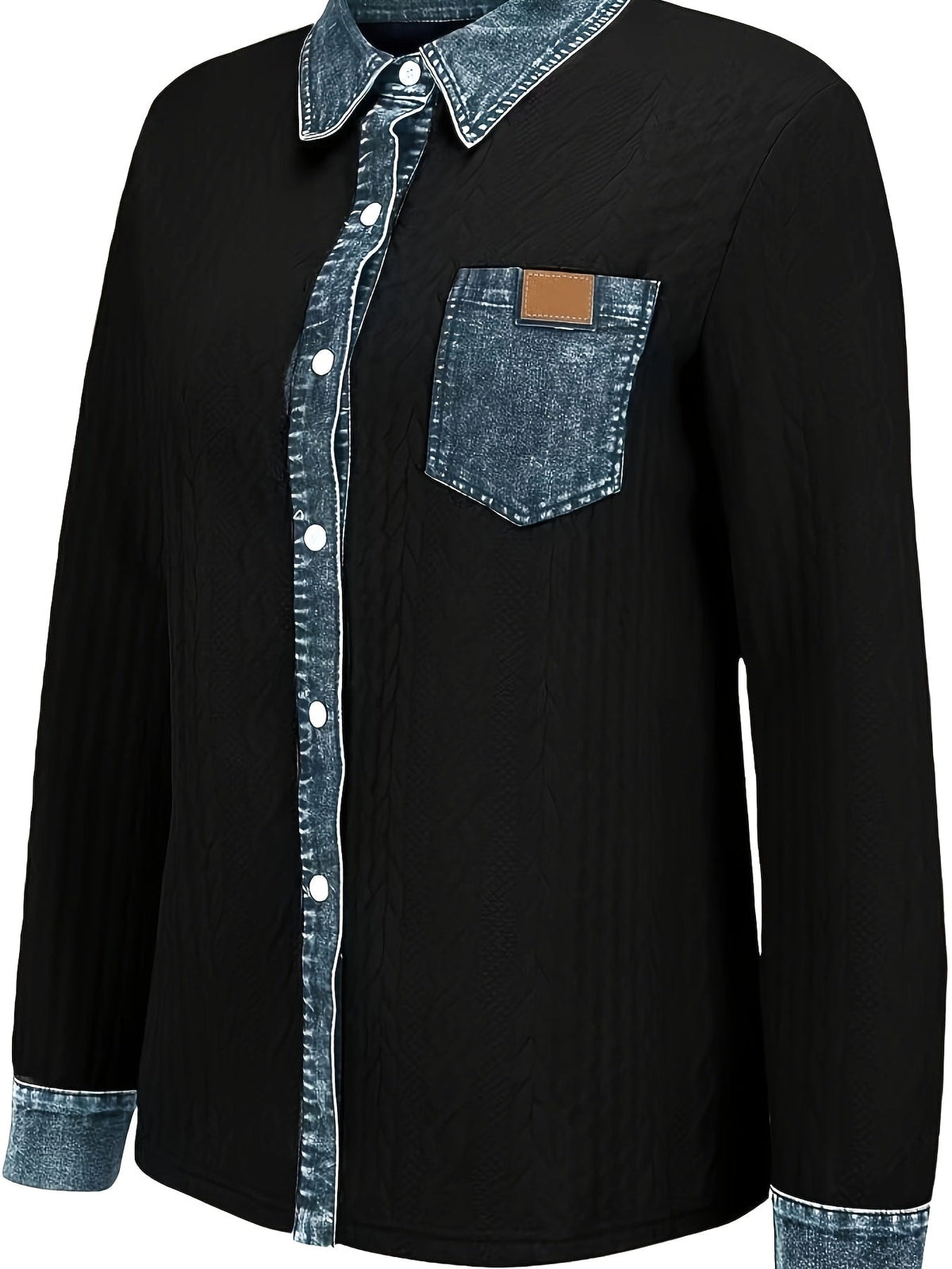 Florence | Cable Knit Denim Collar Button Up Shirt