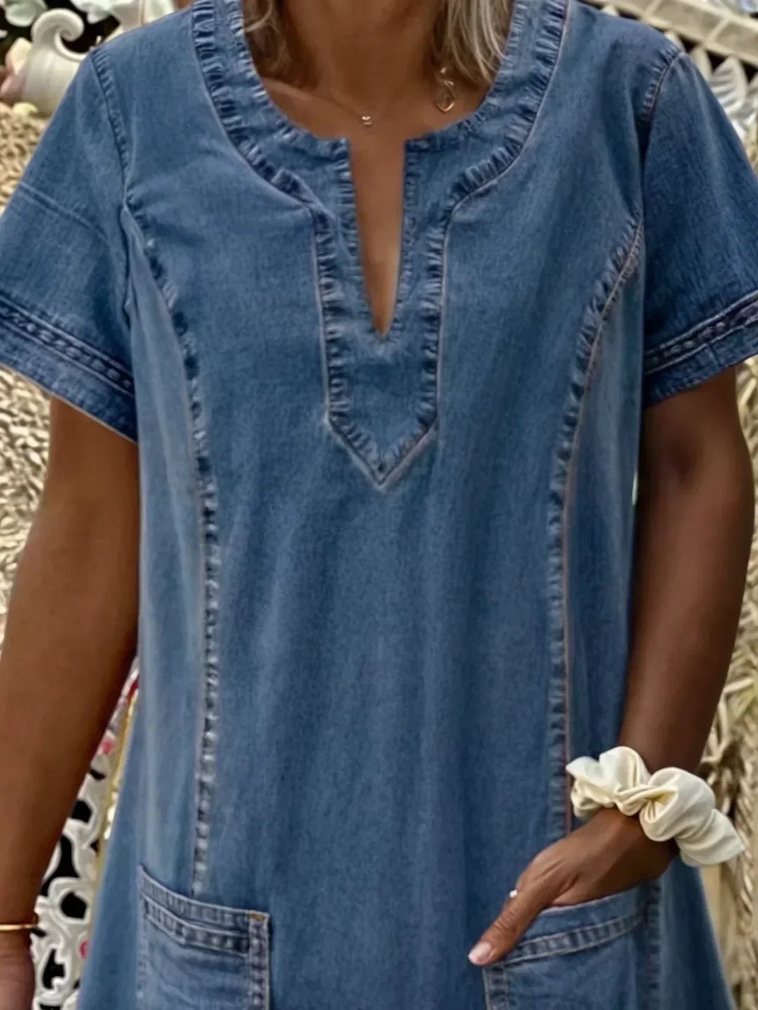 Women’s Denim Shift Dress – Relaxed Short Sleeve Summer Day Style