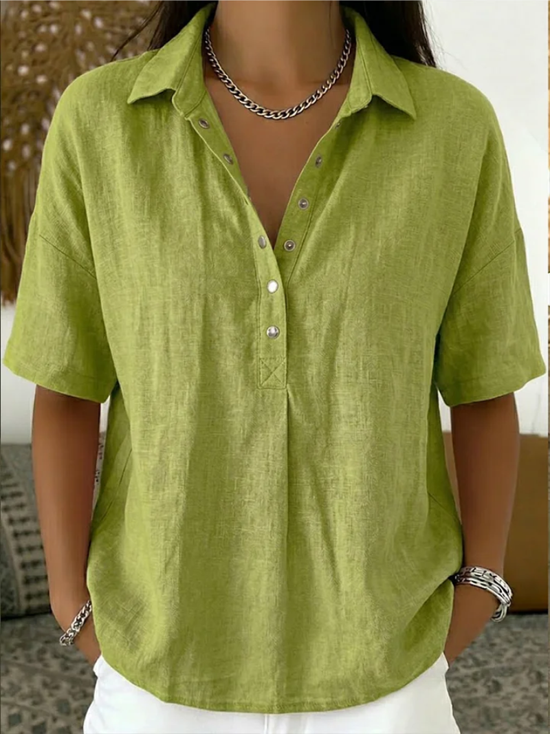 Phoebe | Oversized Button Up Shirt Short Sleeve Collared Blouse