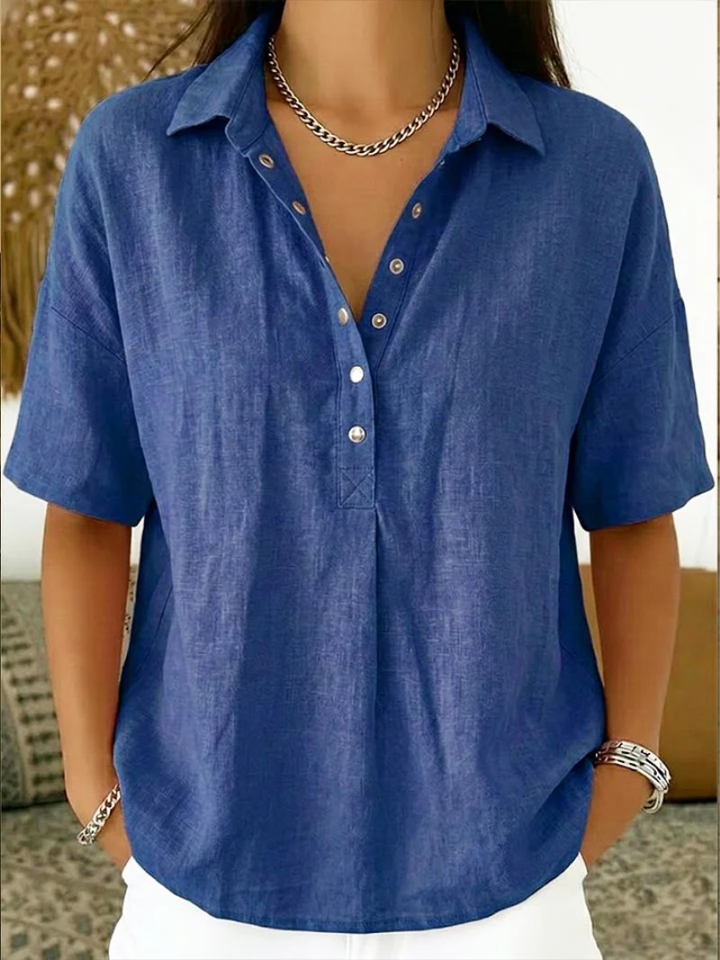 Phoebe | Oversized Button Up Shirt Short Sleeve Collared Blouse
