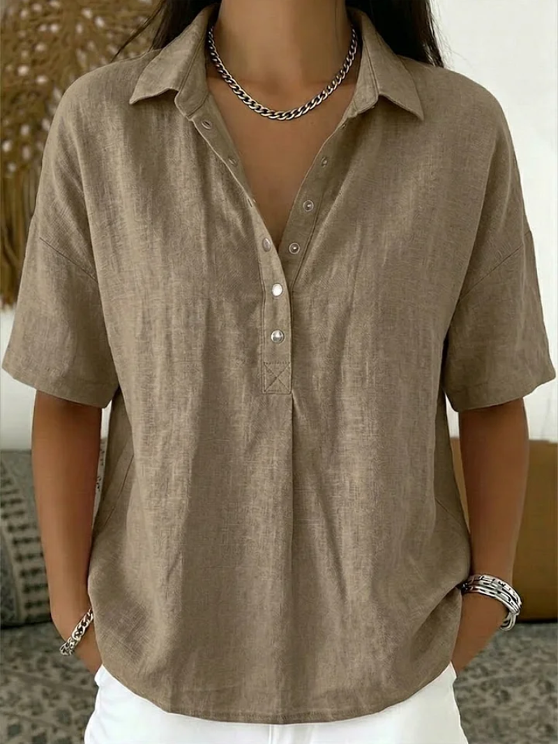 Phoebe | Oversized Button Up Shirt Short Sleeve Collared Blouse