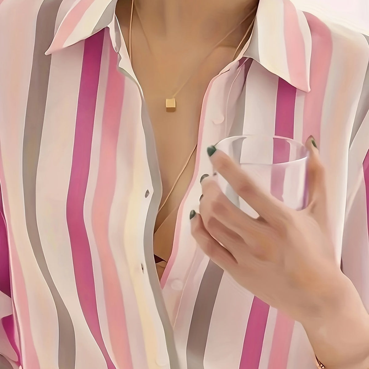 Isla | Striped Long Sleeve Button Up Shirt