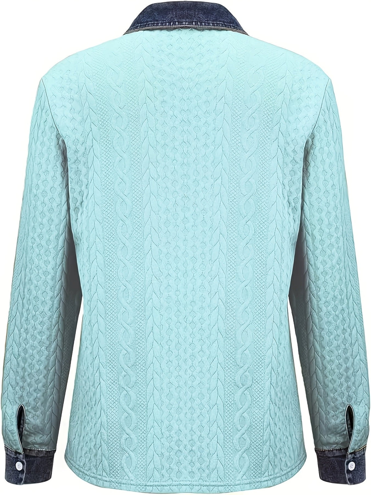 Florence | Cable Knit Denim Collar Button Up Shirt