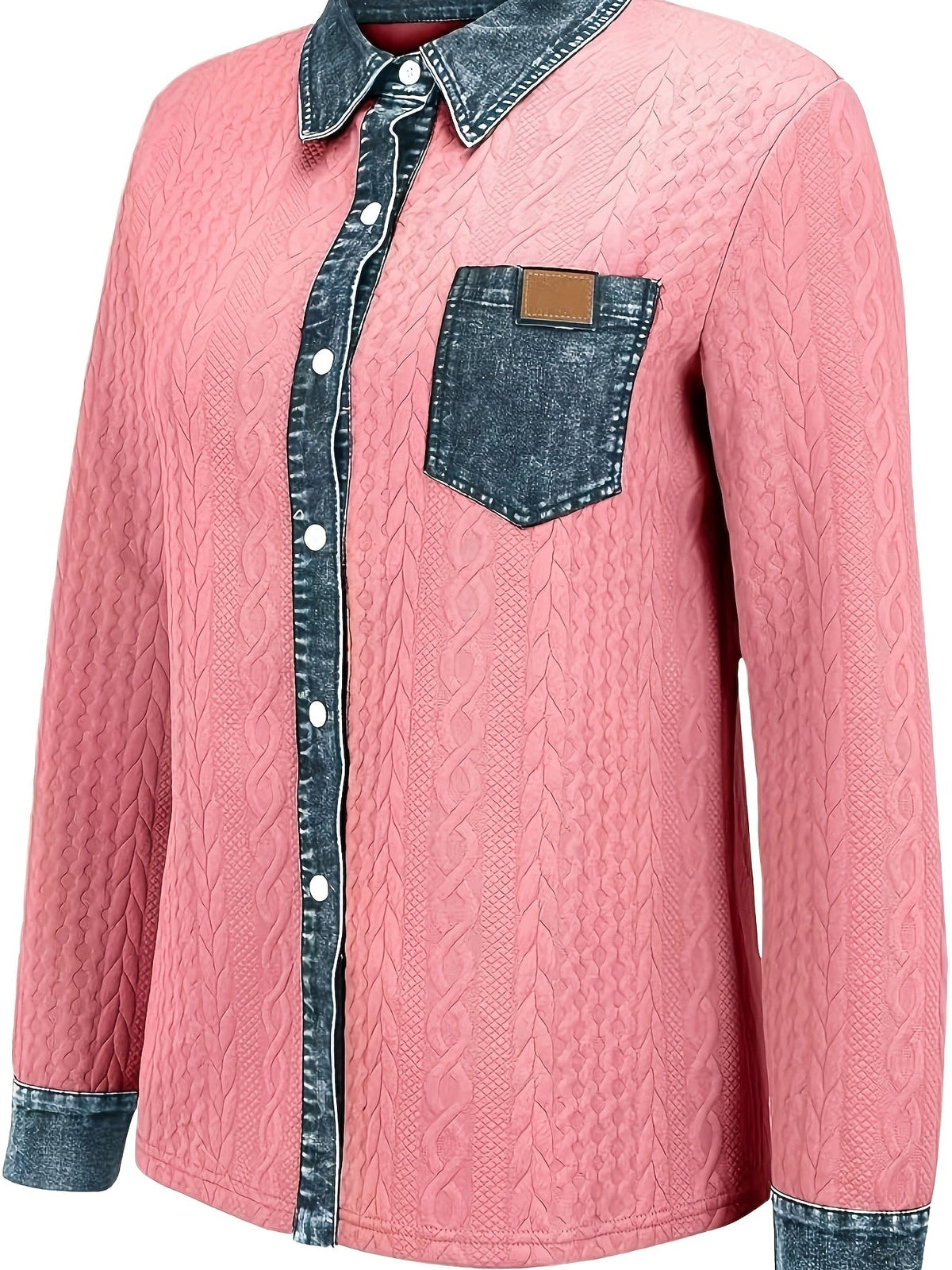 Florence | Cable Knit Denim Collar Button Up Shirt