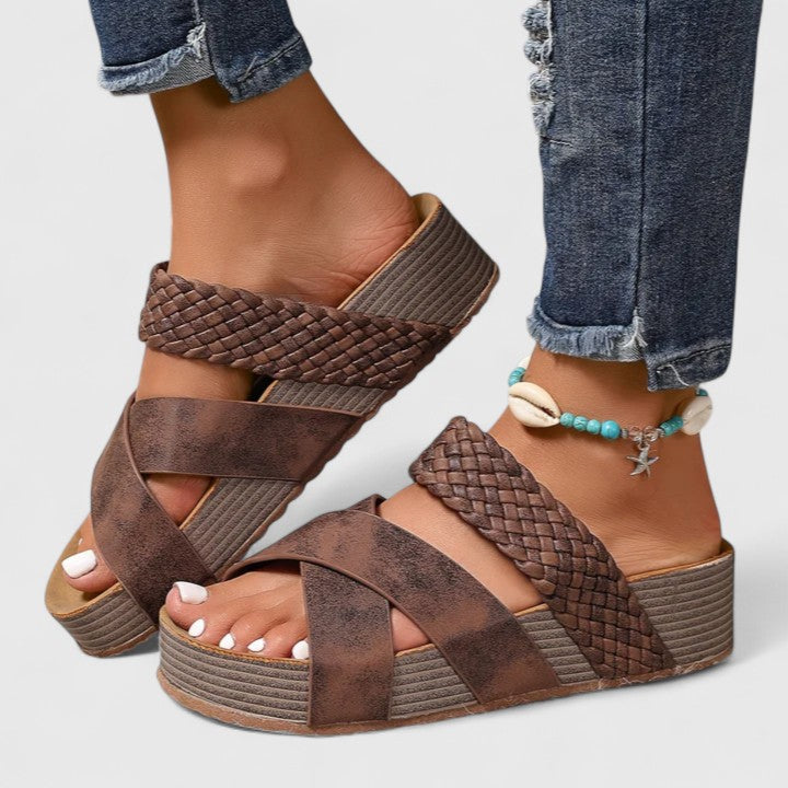 Elena | Braided Strap Wedge Sandals With Cross Straps