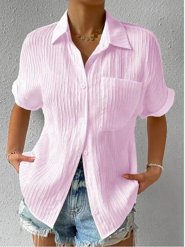 Emily | Crinkle Button Up Short Sleeve Shirt