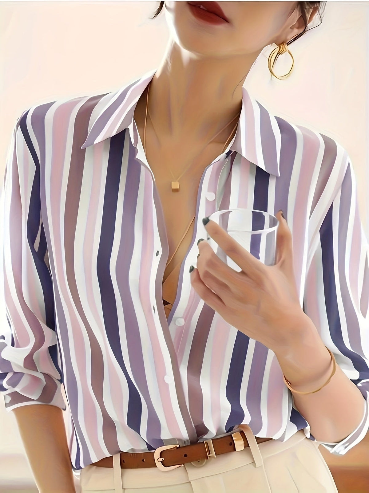 Isla | Striped Long Sleeve Button Up Shirt