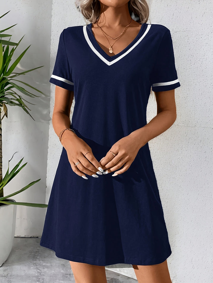 Corinne | V-Neck Color-Block Shift Dress