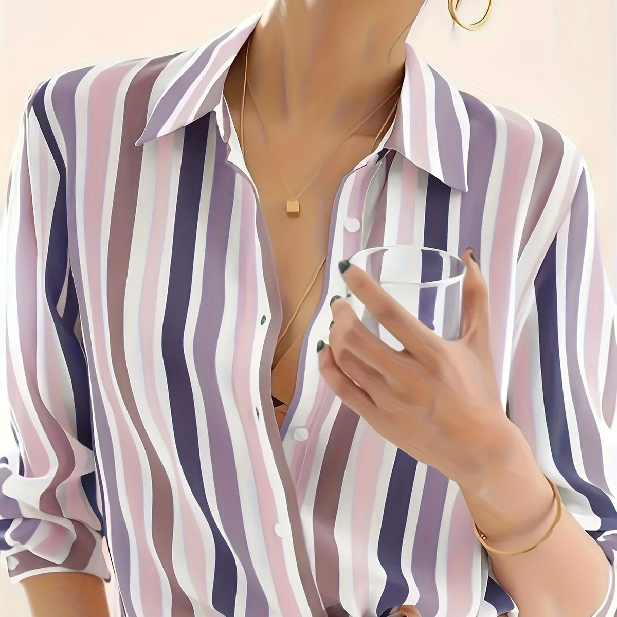 Isla | Striped Long Sleeve Button Up Shirt