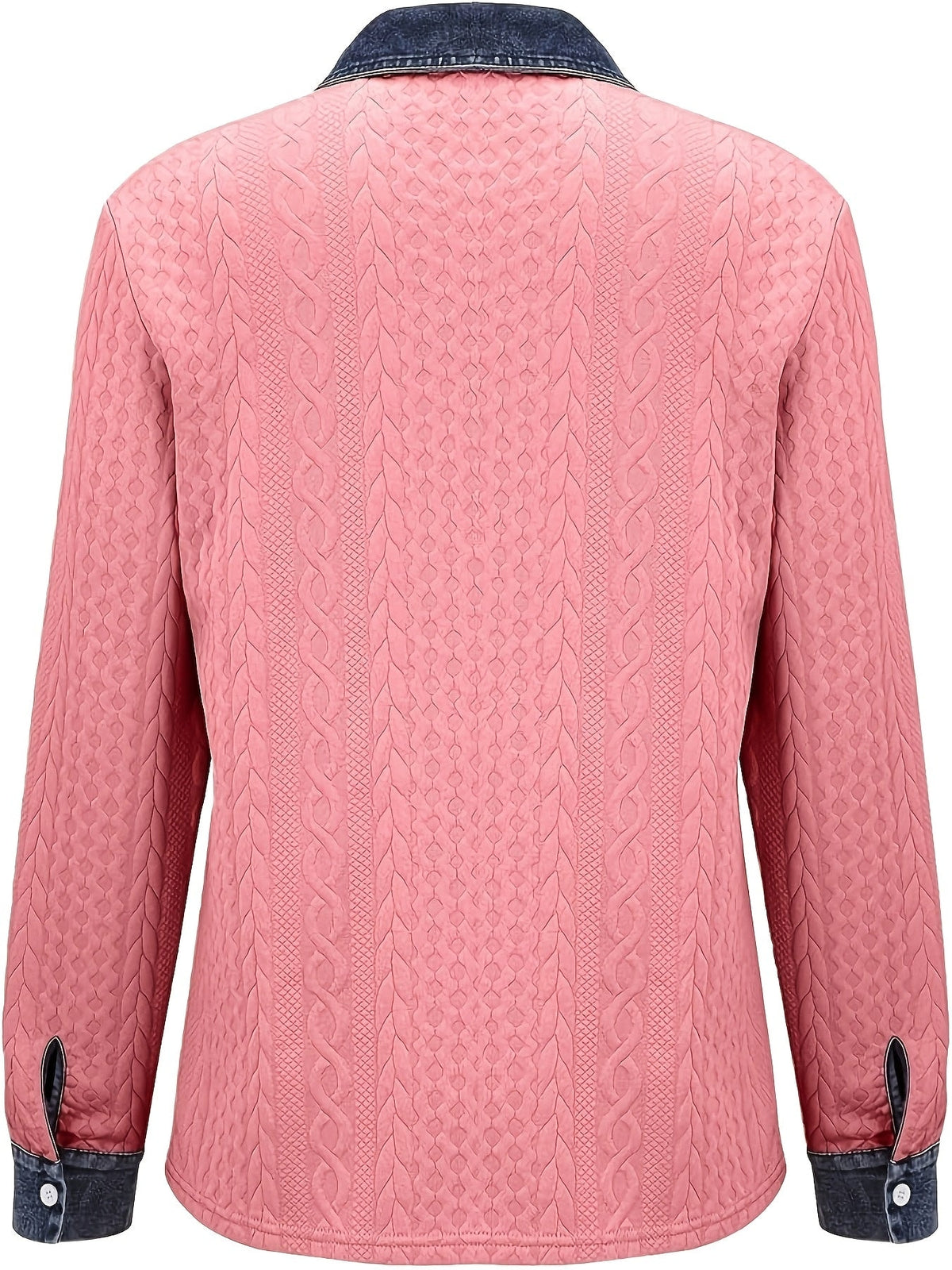 Florence | Cable Knit Denim Collar Button Up Shirt