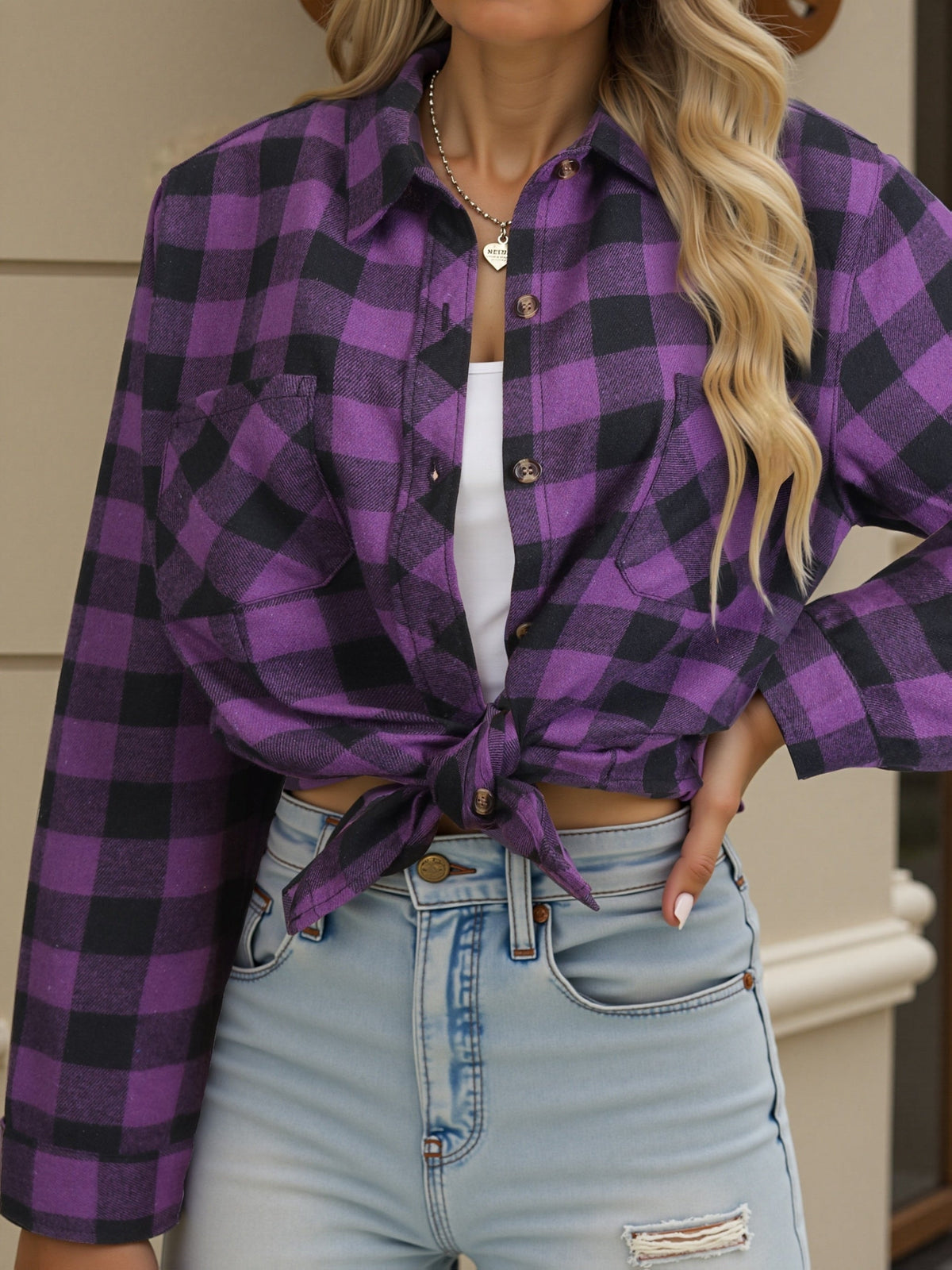 Phoebe | Plaid Button Up Shirt Oversized Long Sleeve