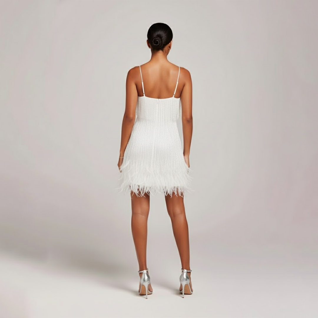 Georgia | Fringe Feather Christmas Party Mini Dress