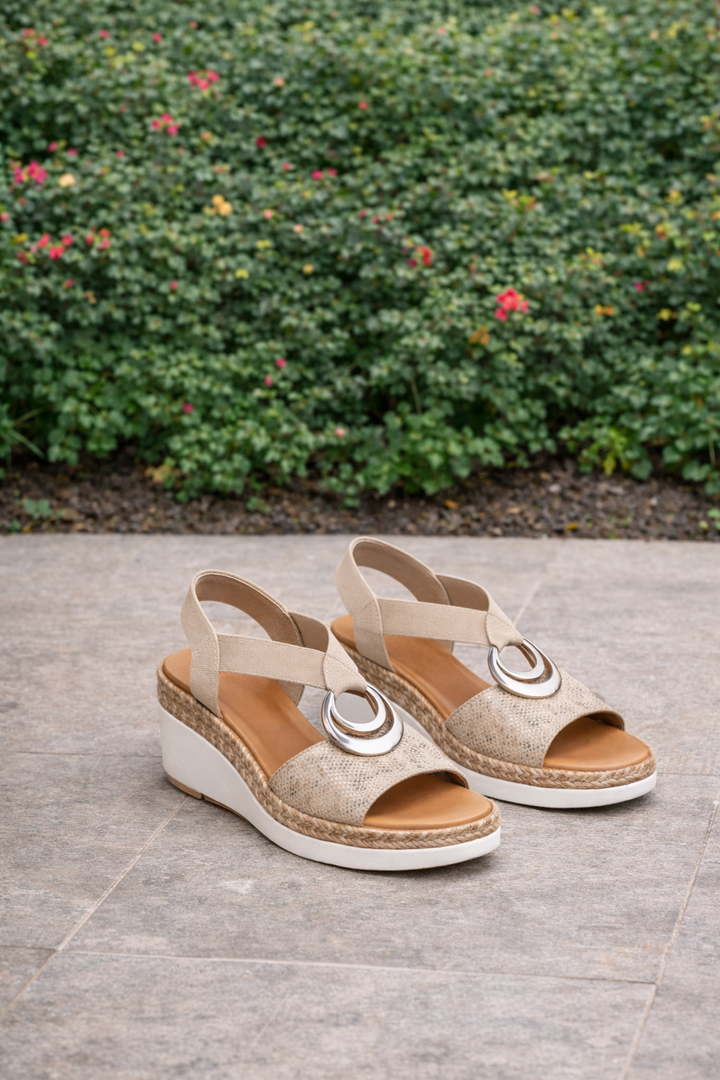 Mila | Black Ring Detail Wedge Sandals