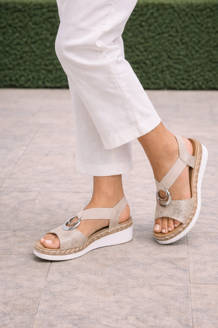 Mila | Black Ring Detail Wedge Sandals