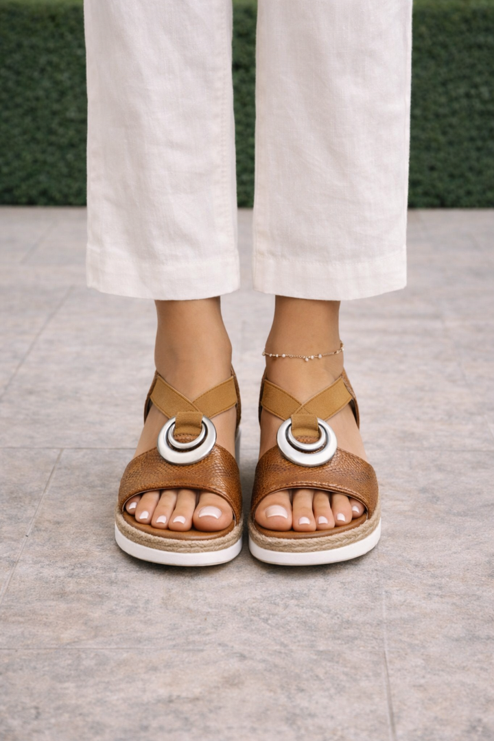 Mila | Black Ring Detail Wedge Sandals