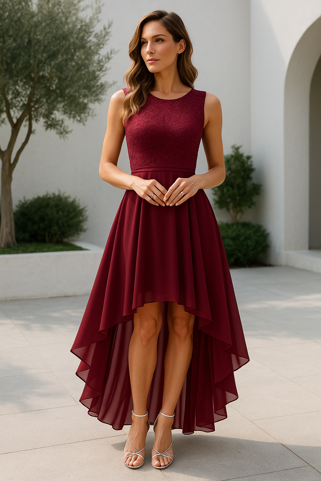 Annika | Lace High Low Sleeveless Evening Dress
