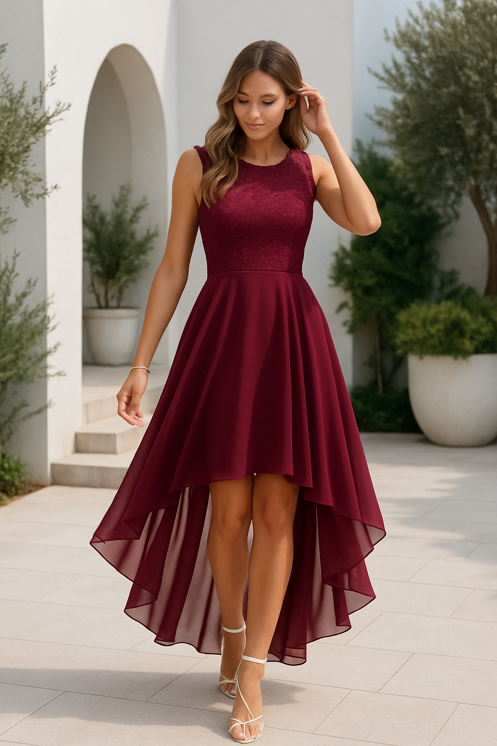 Annika | Lace High Low Sleeveless Evening Dress
