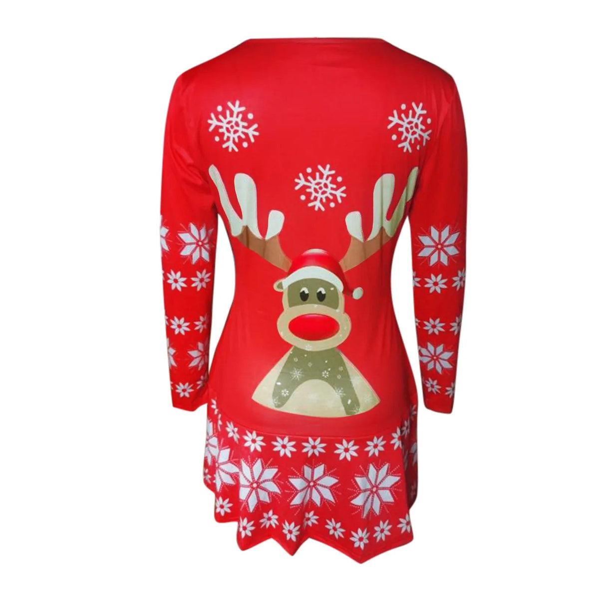 Phoebe | Reindeer Print Long Sleeve Christmas Sweater Mini Dress for Party