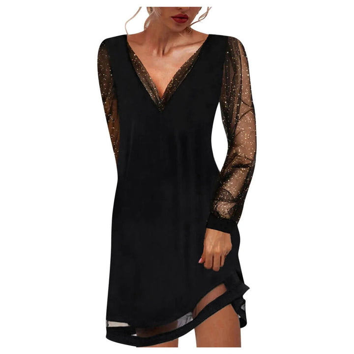 Women’s Dress Sheer Sleeve Embellished Neckline Mini Shift