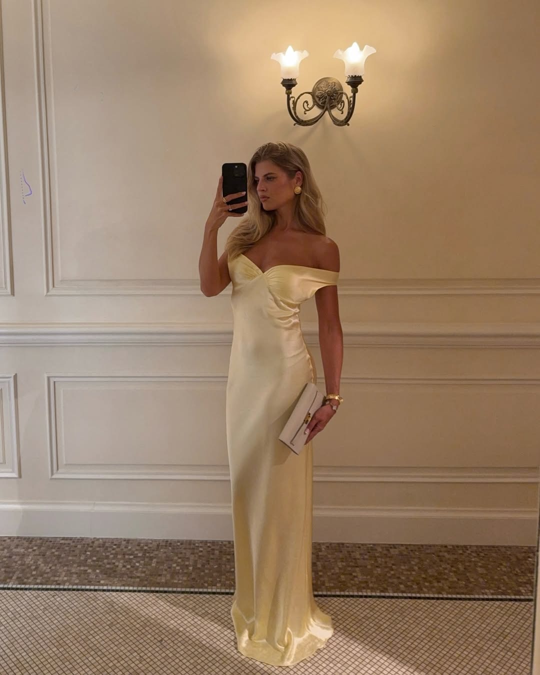 Delilah | Off Shoulder Satin Maxi Wedding Guest Dress