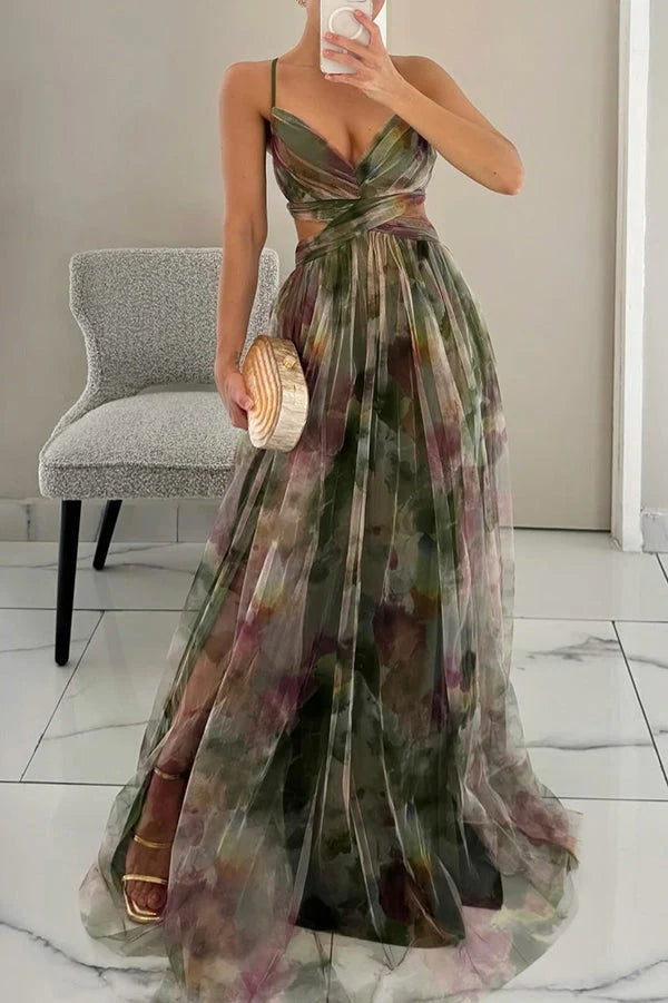 Cleo | Floral Print Cutout Maxi Dress Wedding Guest
