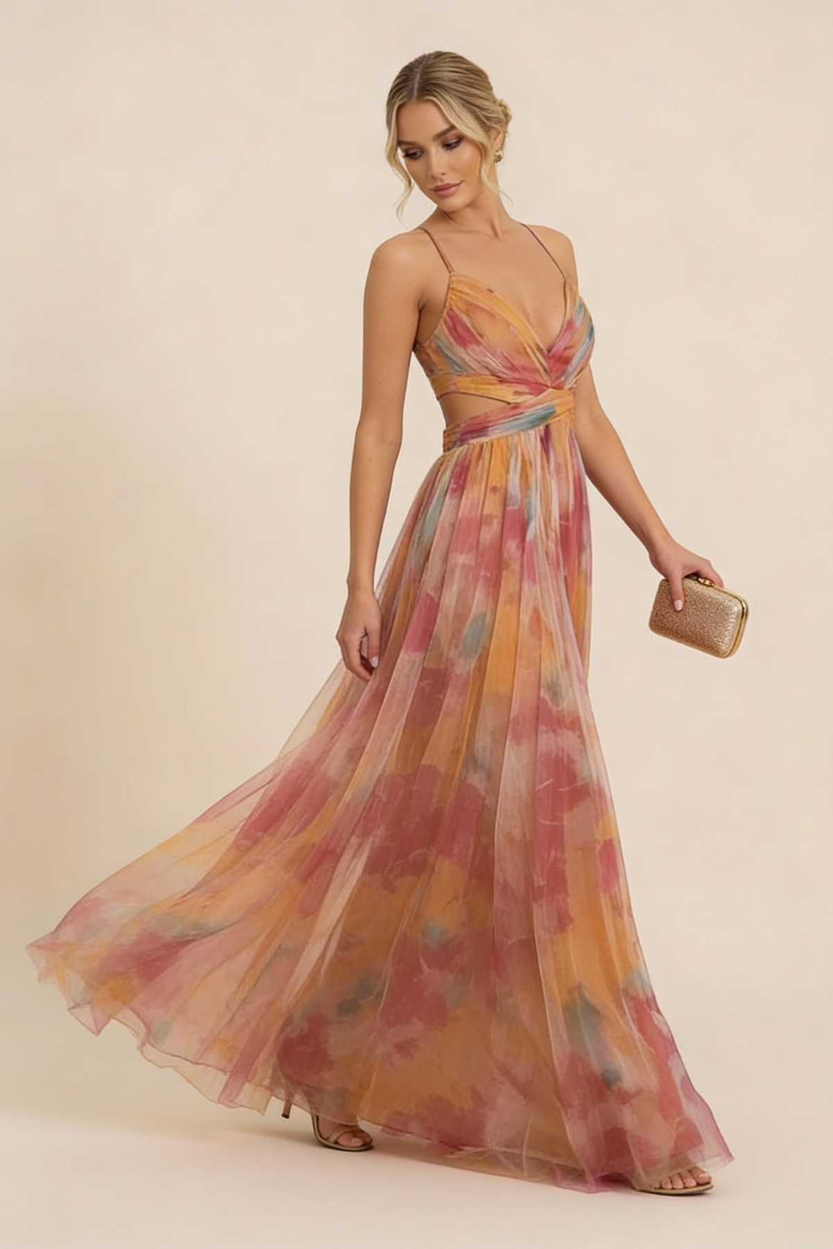 Cleo | Floral Print Cutout Maxi Dress Wedding Guest
