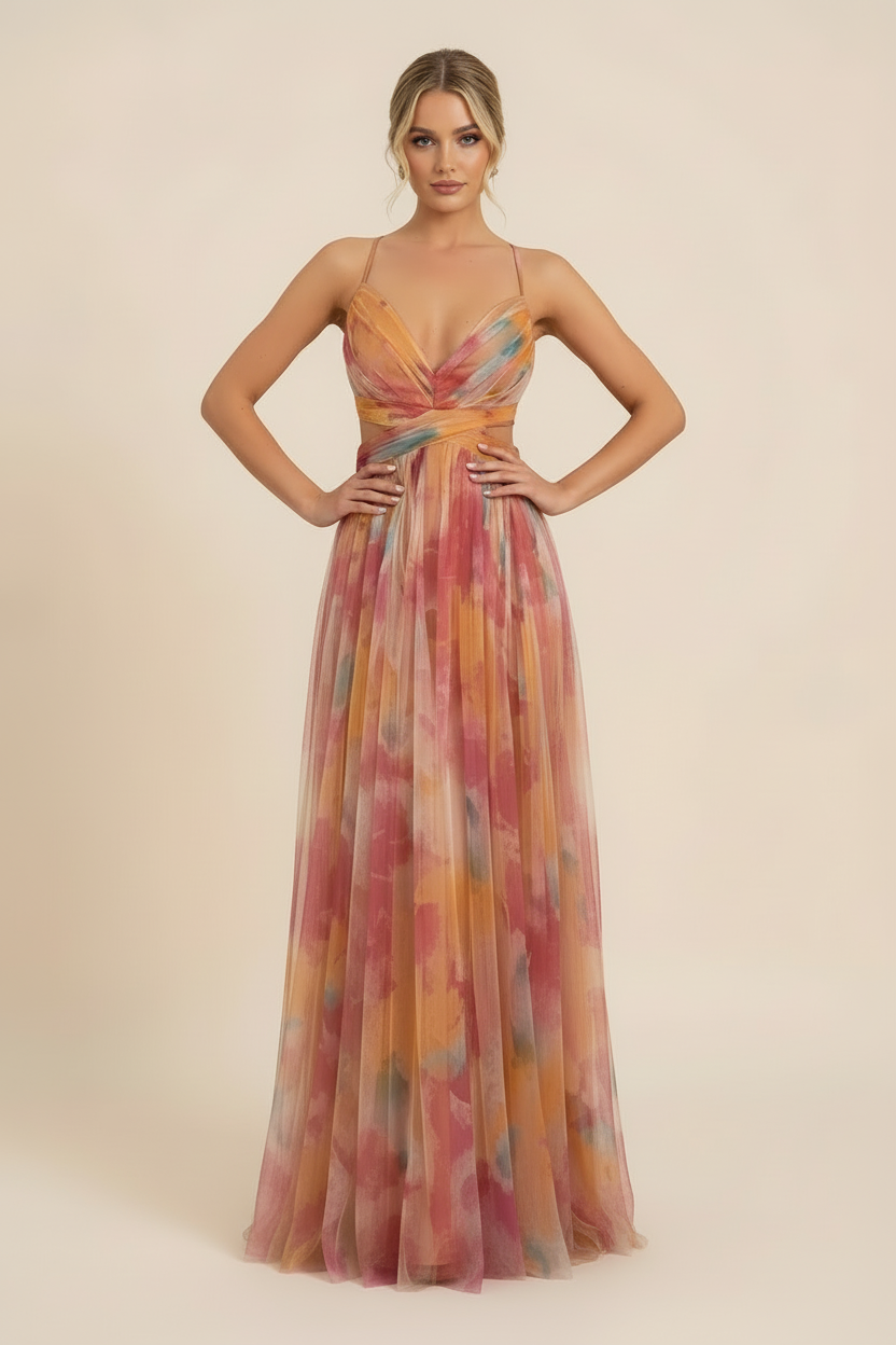 Cleo | Floral Print Cutout Maxi Dress Wedding Guest