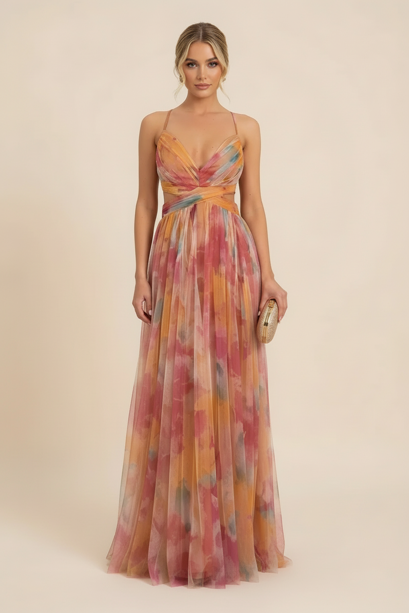 Cleo | Floral Print Cutout Maxi Dress Wedding Guest