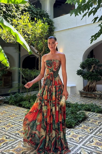 Callie | Strapless Abstract Print Maxi Dress