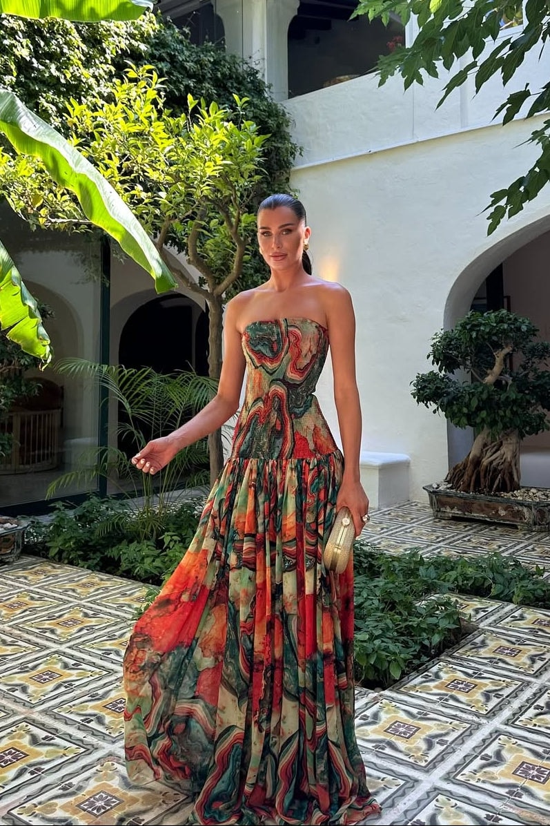 Callie | Strapless Abstract Print Maxi Dress