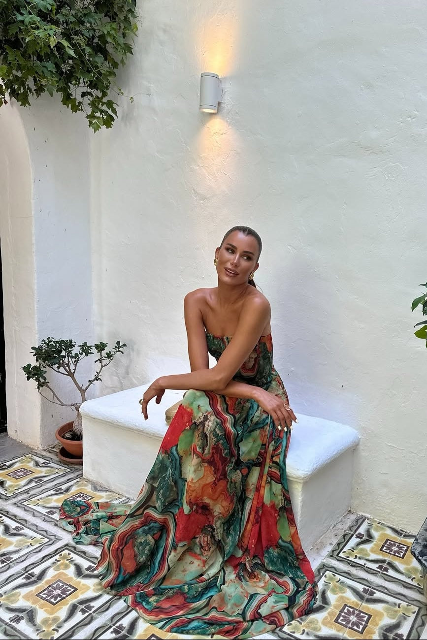 Callie | Strapless Abstract Print Maxi Dress