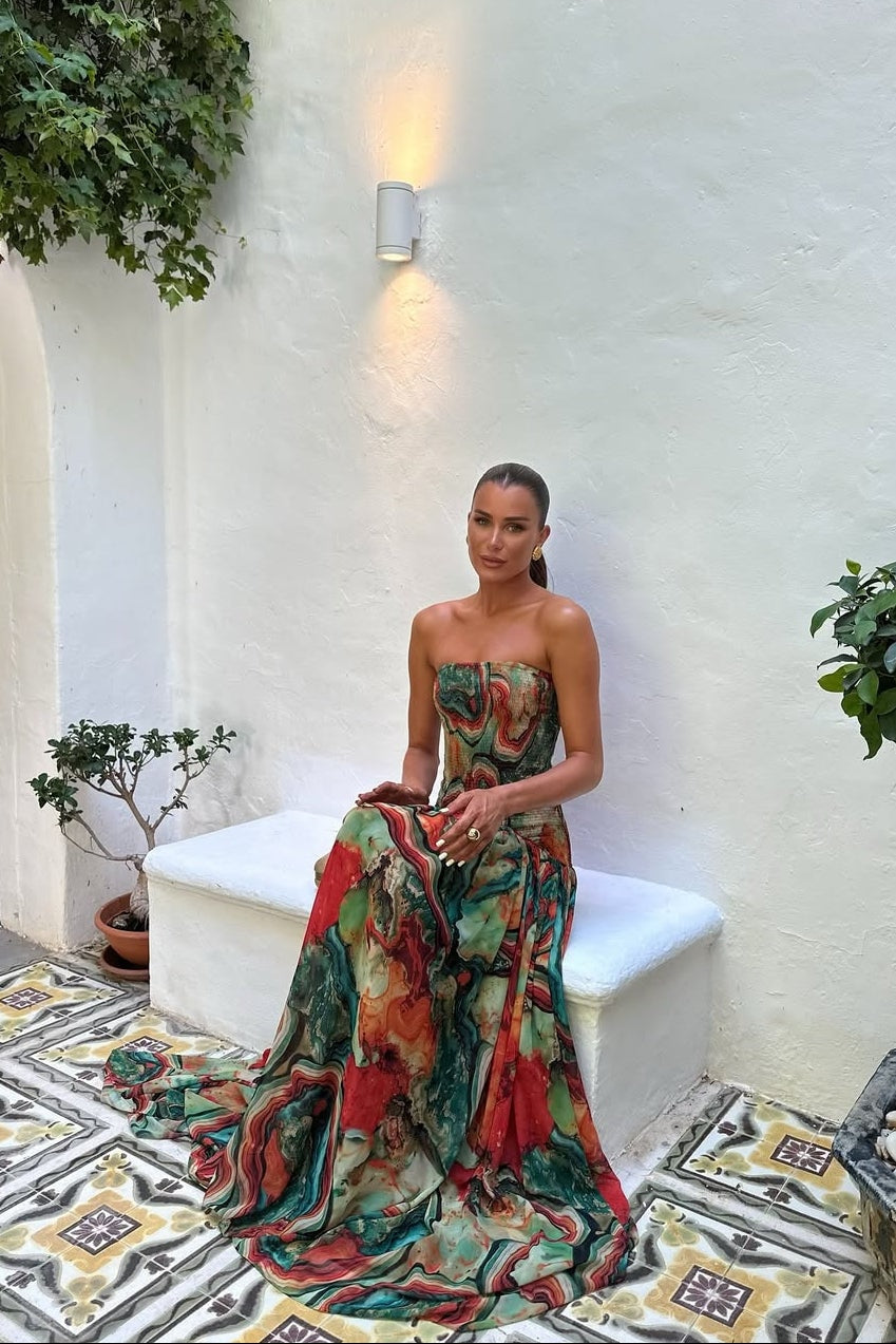 Callie | Strapless Abstract Print Maxi Dress