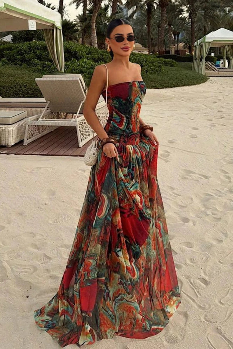 Callie | Strapless Abstract Print Maxi Dress
