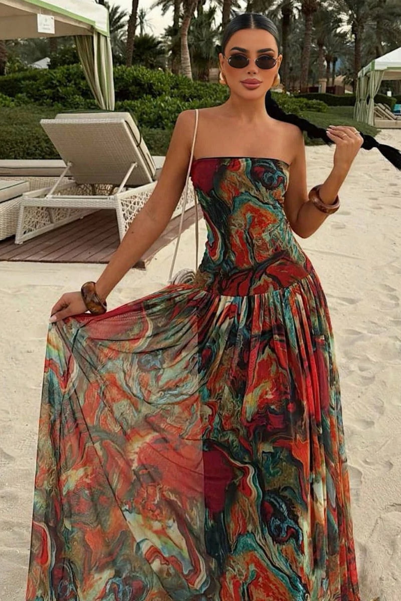Callie | Strapless Abstract Print Maxi Dress