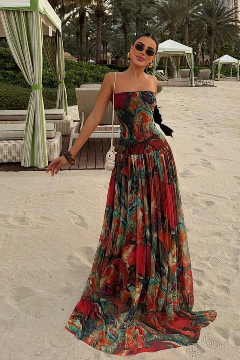 Callie | Strapless Abstract Print Maxi Dress