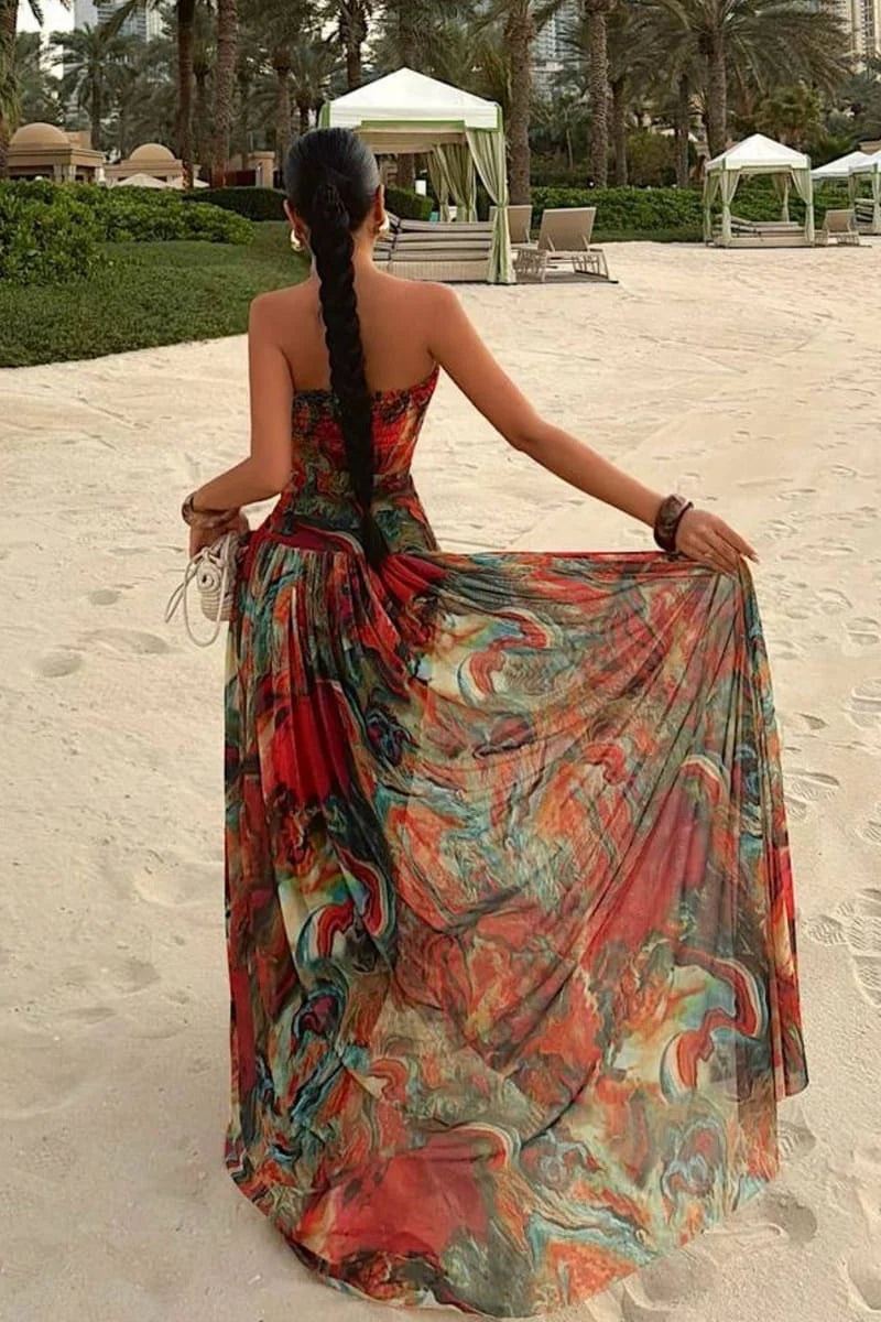 Callie | Strapless Abstract Print Maxi Dress