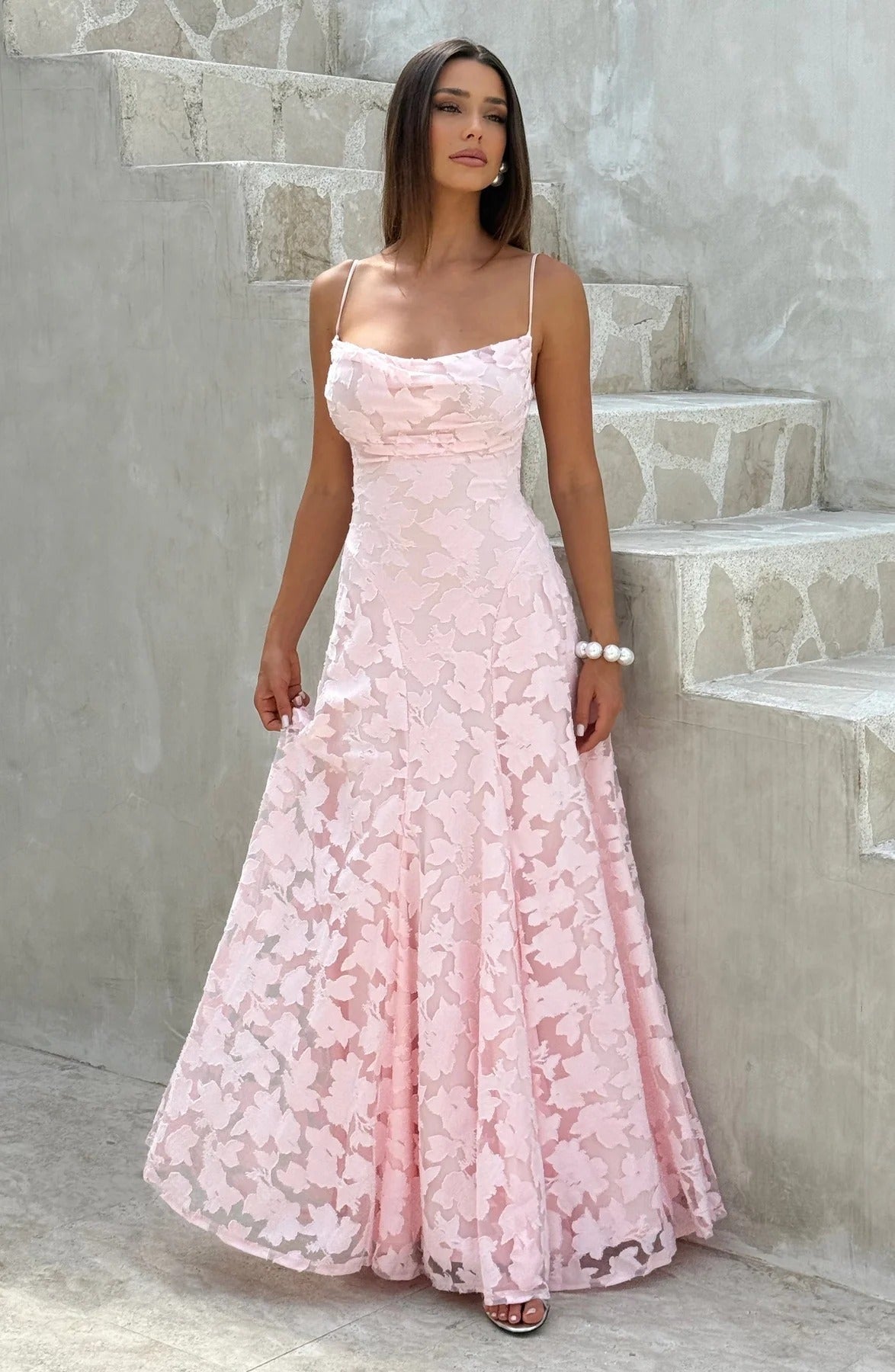 Colette | Floral Lace Cowl Neck A Line Maxi Dress