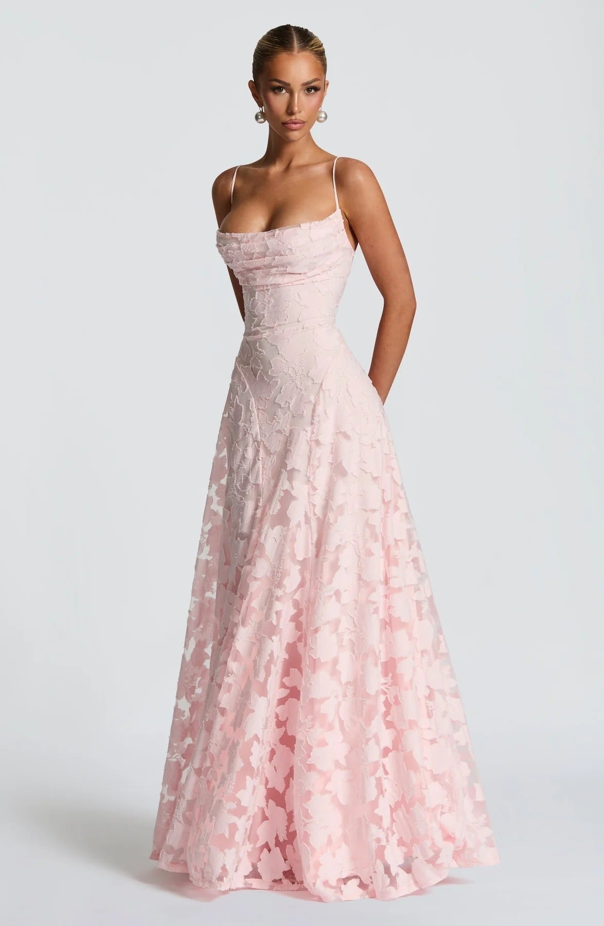 Colette | Floral Lace Cowl Neck A Line Maxi Dress