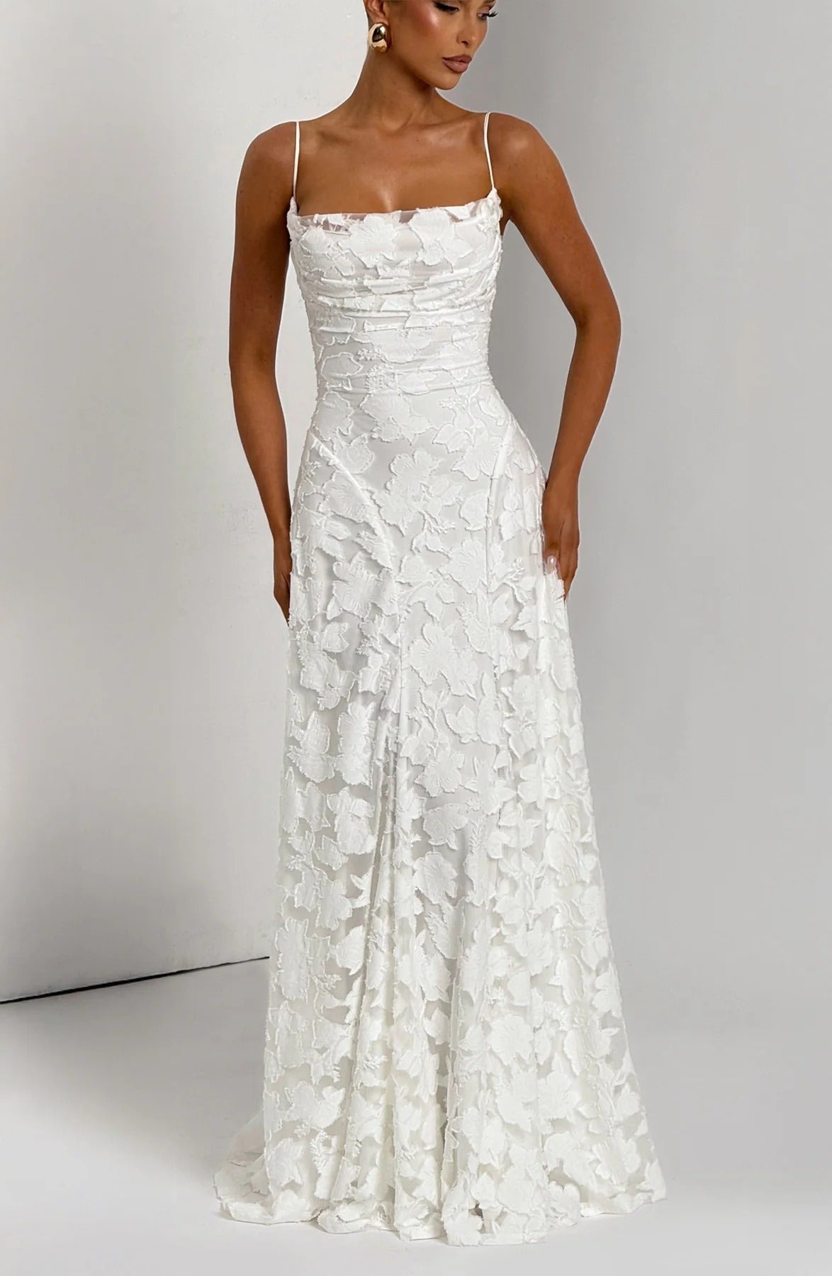 Colette | Floral Lace Cowl Neck A Line Maxi Dress