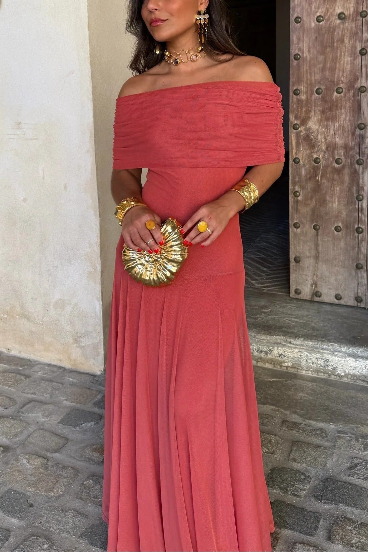 Bianca | One Shoulder Mesh Maxi Dress Draped Elegant