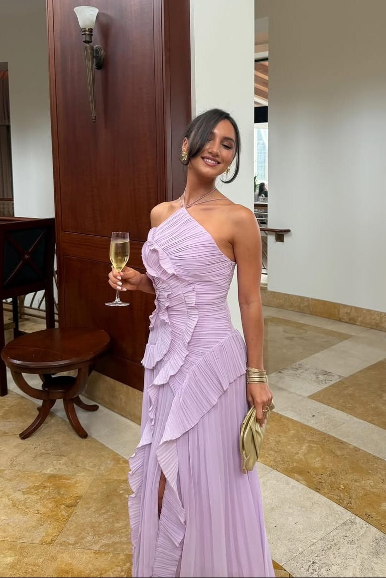 Ayla | Pleated Ruffled One Shoulder Maxi Wedding Guest Dress