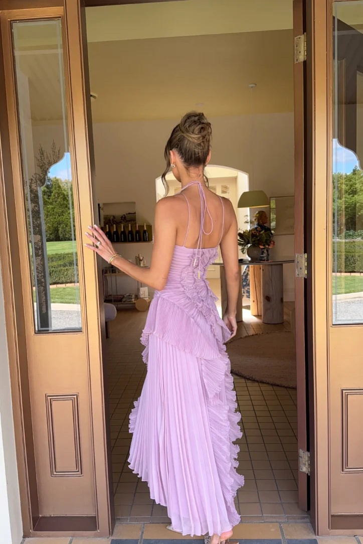 Ayla | Pleated Ruffled One Shoulder Maxi Wedding Guest Dress