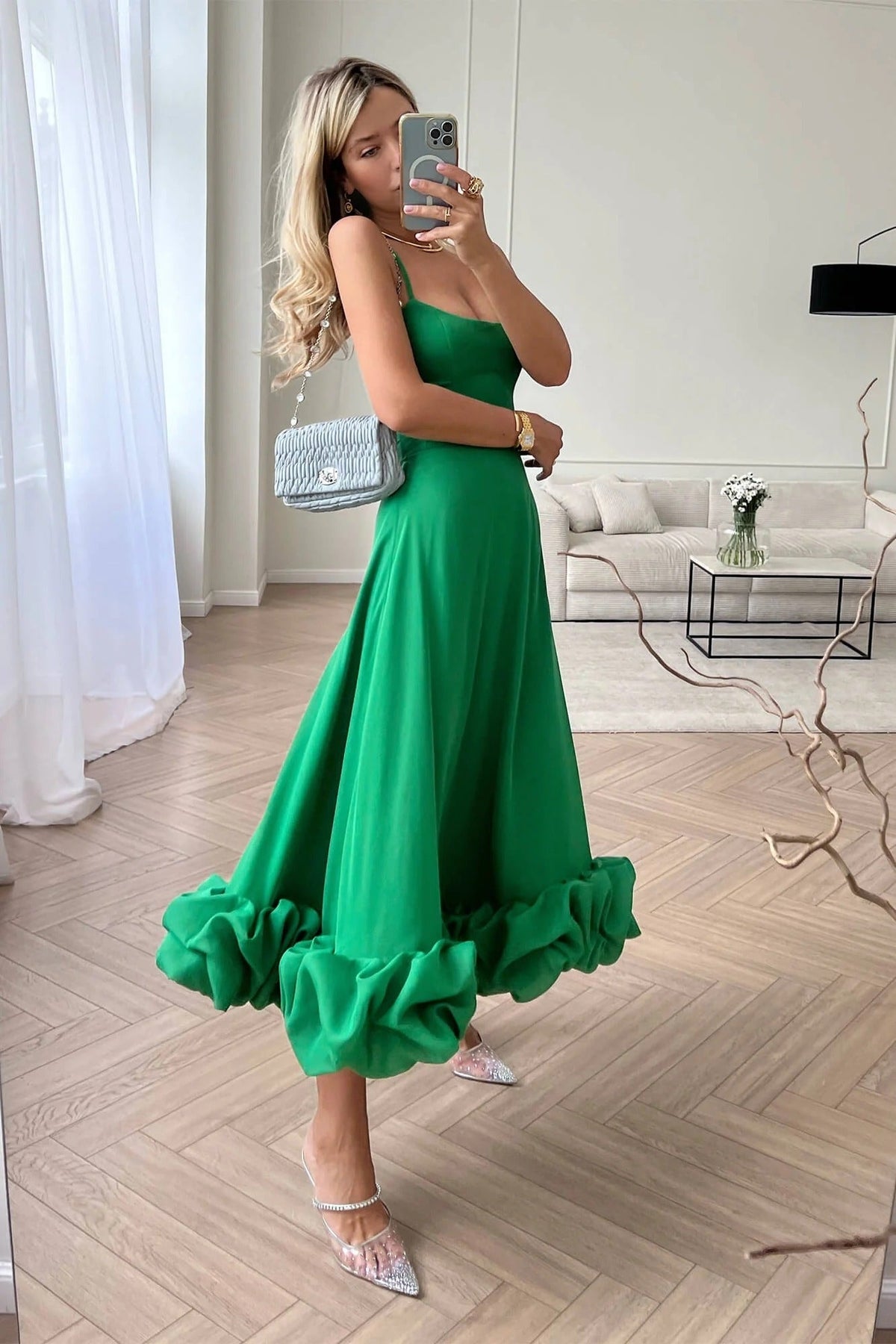 Elena | Women's Ruffle Hem Sleeveless Midi Prom Dress